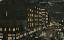 Walnut Street by Night, South from 10th Street Kansas City, MO Postcard Postcard Postcard