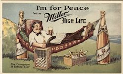 Man in Hammock Supported by Giant Beer Bottles - Miller High Life Milwaukee, WI Postcard Postcard Postcard