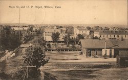 Main Street and Union Pacific Depot Postcard