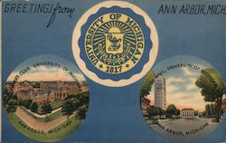 Greetings from University of Michigan - Artes Scientia Veritas 1817 Ann Arbor, MI Postcard Postcard Postcard