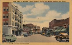 Street Scene on Malvern Avenue, showing Pythian and Baptist Hospitals and Baths Hot Springs National Park, AR Postcard Postcard Postcard