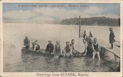 Greetings - Bathers Pose in a Rowboat at the Dock Susank, KS Postcard Postcard Postcard