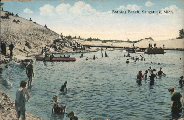 Bathing Beach Saugatuck, MI Postcard