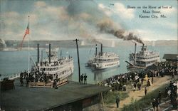 Boats on the River at the Foot of Main Street in Kansas City Missouri Postcard Postcard Postcard