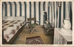 A Wylie Single Tent Interior - Yellowstone Park Postcard