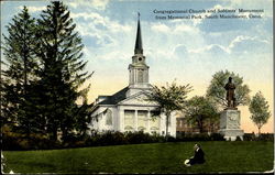 Congregational Church and Soldier's monument, Memorial park South Manchester, CT Postcard Postcard