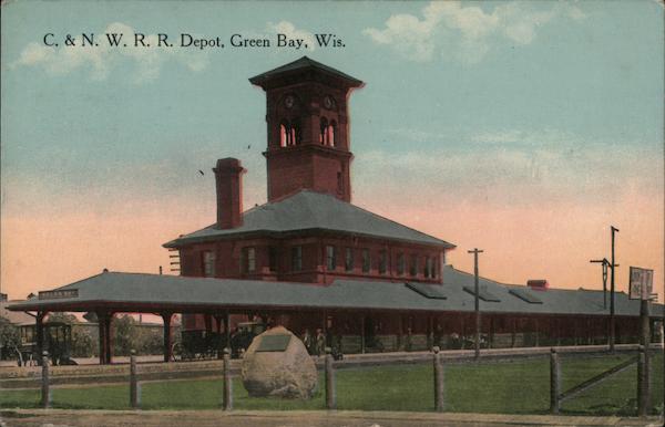 C. & N.W. R.R. Depot Green Bay, WI Postcard