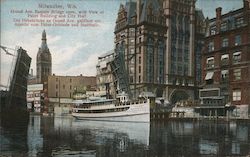 Grand Ave. Bascule Bridge Open with View of Pabst Building and City Hall Milwaukee, WI Postcard Postcard Postcard