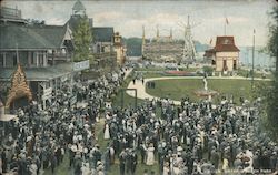 Amusement park attendees visit Ontario Beach Park. Lake Ontario in the background Rochester, NY Postcard Postcard Postcard