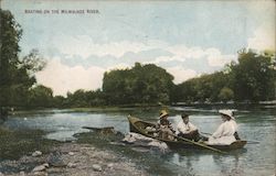 Boating on the Milwaukee River Wisconsin Postcard Postcard Postcard