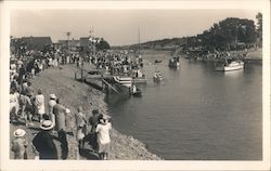 People on Bank Watching Boats Postcard