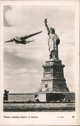 Pan Am Clipper passing Statue of Liberty Postcard