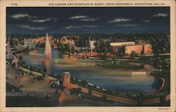 The Lagoon and Fountain at Night, Texas Centennial Exposition Dallas, TX Postcard Postcard Postcard