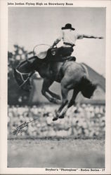 Real photo rodeo scene of John Jordan Flying High on Strawberry Roan colored horse Rodeos Postcard Postcard Postcard