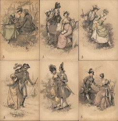 Set of 6: French Colonial Couple Postcard