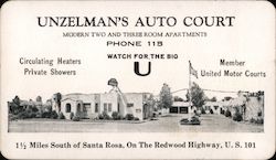 Unzelman's Auto Court, Watch for the big U Santa Rosa, CA Business Cards Business Card Business Card Business Card