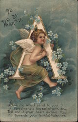 Letter "A" To my Valentine - Cupid Alphabet Letters Ellen Clapsaddle Postcard Postcard Postcard