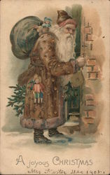 Santa in Brown Robe A Joyous Christmas Santa Claus Postcard Postcard Postcard