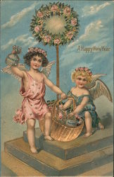 A Happy New Year Angels & Cherubs Postcard Postcard Postcard