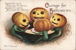 Courage for Halloween. Four Anthropomorphic Jack-o-Lanterns Playing Cards Postcard