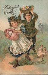 A Joyful Easter! Children with Easter Eggs Postcard