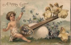 A happy Easter - a cherub with chicks Postcard