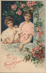 To my Sweetheart - two women with roses Postcard