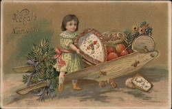 Veselé Vánoce, Girl by Wheelbarrow of Christmas Goods Children Postcard Postcard Postcard