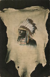 Broken-Arm, Chief of the Ogallala Sioux - A portrait on buckskin Native Americana Postcard Postcard Postcard