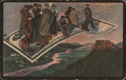 A crowd of people standing on a flying American Bankers' travel cheque Postcard