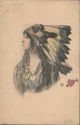 Woman in a Native American headdress Native Americana Postcard Postcard Postcard