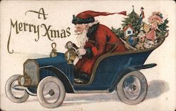 A Merry Xmas - Santa in a car full of presents Santa Claus Postcard Postcard Postcard