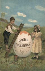 Easter Greetings With Children Postcard Postcard Postcard