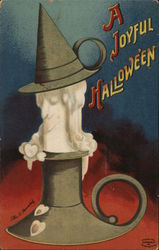 A Joyful Hallowe'en, Melted Candle Stub and Snuffer Resembles Witch Halloween Postcard Postcard Postcard