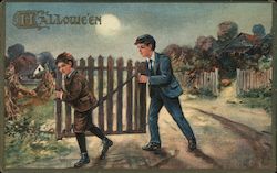 Halloween Boys playing a prank Postcard