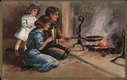 Halloween - Children Roast Food over the Fire Postcard