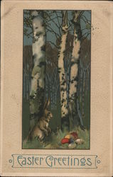 Easter Greetings - Bunny among birch trees With Bunnies Postcard Postcard Postcard