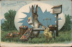 A Joyous Easter Rabbit Chick and Eggs With Chicks Postcard Postcard Postcard