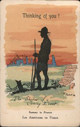 Thinking of you! - A silhouette of a soldier with a rifle World War I F. Makase Postcard Postcard Postcard