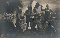 Deutschland, Soldiers pose with Bayonets, Flags World War I Postcard Postcard Postcard