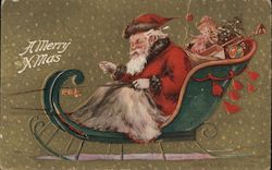 A Merry Xmas - Santa in His Sleigh Holding a Whip Postcard