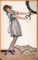 Flapper Woman Holds Jumping Jack Toy Artist Signed Hahn Postcard Postcard Postcard