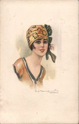 Young woman wearing head scarf in 1920s style Postcard