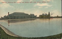 Reservoir Showing 65th Armory and Masten Park High School Postcard