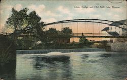 Dam, Bridge and Old Mill Iola, KS Postcard Postcard Postcard