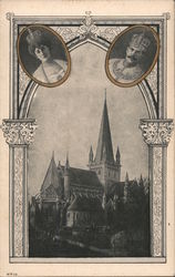 Nidaros Cathedral with pictures of Norwegian King and Queen Postcard