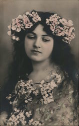 Dark-haired girl with cherry blossoms Bohemia (Austria) Women Postcard Postcard Postcard