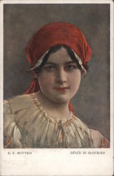 Girl From Slovakia - A portrait of a woman wearing a red hankerchief. Postcard Postcard Postcard