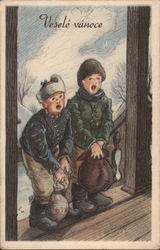 Croatian Kids with bags saying Merry Christmas Postcard