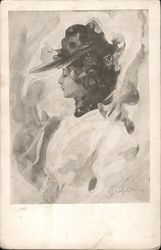 Drawing of a Woman in a hat Women Postcard Postcard Postcard